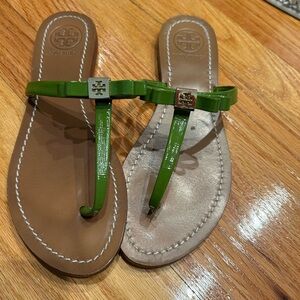 Tory Burch - green patten leather sandal - like new. Size 6.5 -